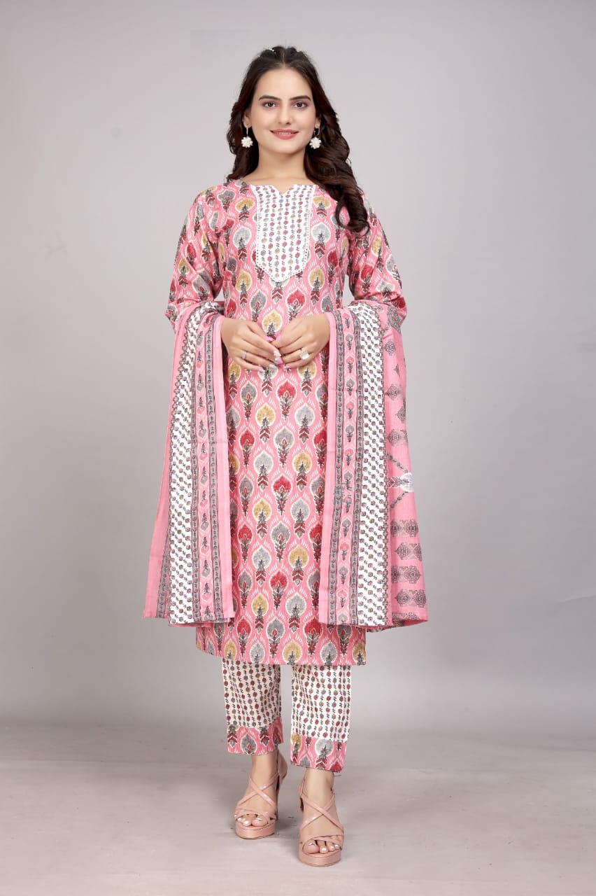 Shamal Daily Wear Cotton Foil Printed Kurti With Bottom Dupatta Wholesale Price In Surat